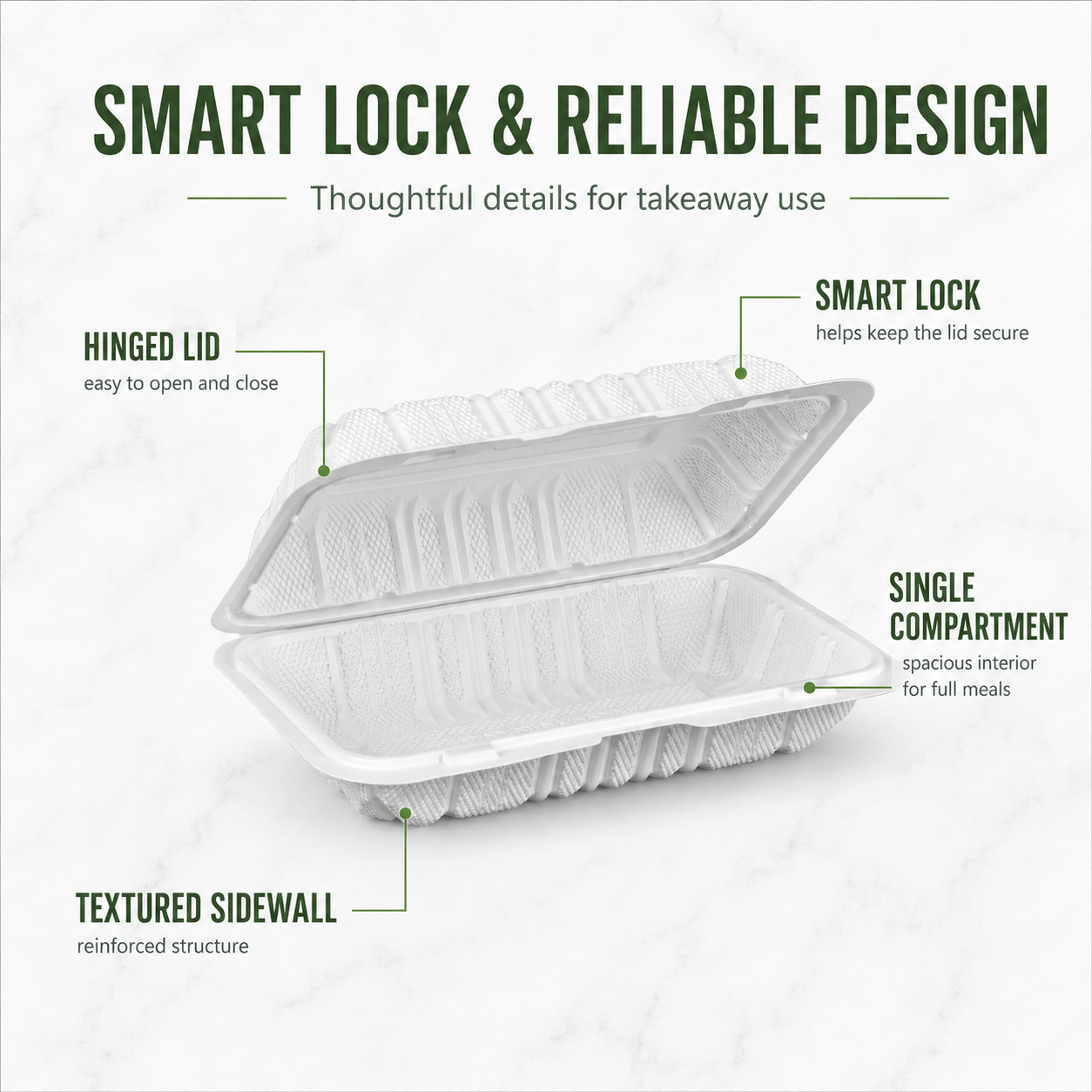 SL-963 9×6 Inch Single Compartment Smart Lock MFPP Clamshell Food Container